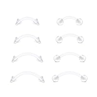 D.Bella 8pcs Clear Curved Barbells Retainer 16G Plastic Eyebrow Earring Lip Helix Tragus Rook Bars 6-12mm Labret Flexible Retainers Acrylic Bioflex Piercing