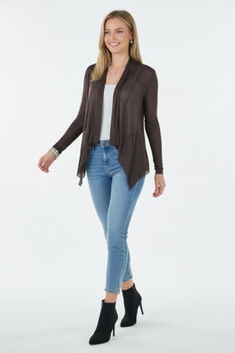Image of ToBeInStyle Womens Open Front Long Sleeve Lightweight Asymmetrical Draped Cardigan with Side Pockets