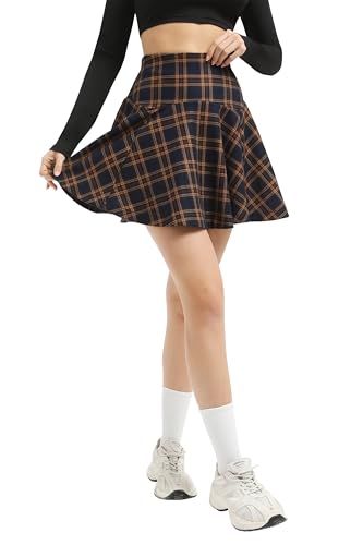 Urban CoCo Women's Vintage Elastic Waist Plaid Flared Mini Skater Skirt2