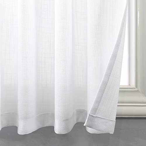 Pitalk PT-HFM-APDL-PURE WHITE-30X24 White Cafe Curtains 24 Inch Length Kitchen Window Curtains Sets Of 2 Pack Back Tab Top Pocket Tier Light Filtering Semi Sheer Short Linen Curtains thumb #4
