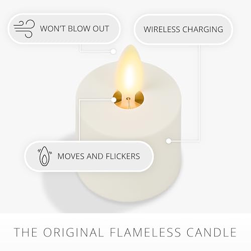 Luminara Set of 4 Rechargeable Moving Flame LED Flameless Tealight (1.5" x 2.1") with Charging Base and USB Cable
