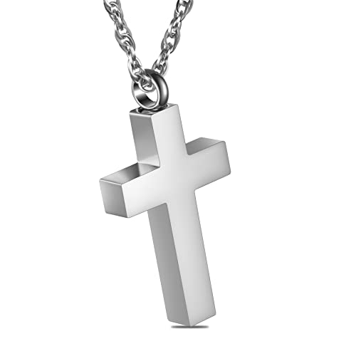 Cremation Cross Necklace for Ashes, Blank Cross Urns Locket Pendant Ashes Holder Stainless Steel Memorial Jewelry