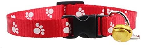 Image of RvPaws Dog, Puppy, Cat & Kitten Buckle Paw Print Adjustable Pet Collar with Bell, X-Small Size 10 MM Nylon Collar Paw Printed Belt for Neck (Red)