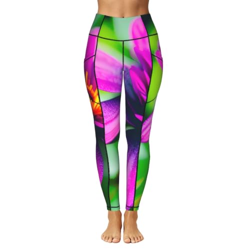 Leggings con estampado de flores moradas y rojas para conjuntos de ejercicio 2