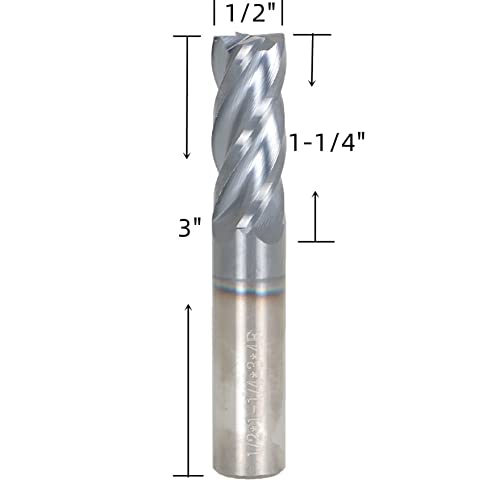Image of waltyotur 4 Flute Carbide End Mill 1-1 /4 Inch Cutting Length x 3 Inch Overall Length x 1 /2 Inch Shank Diameter for Aluminum Cut Non-Ferrous Metal Upcut CNC 1 Pcs