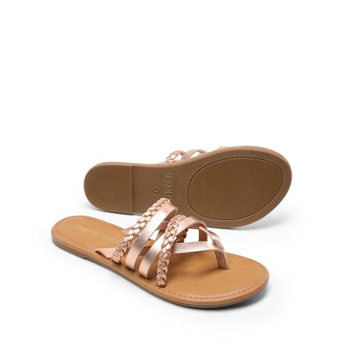 DREAM PAIRS Women's Flip Flops Round Toe Multi Strap lightweight Summer Beach Flat Casual Thong Sandals4