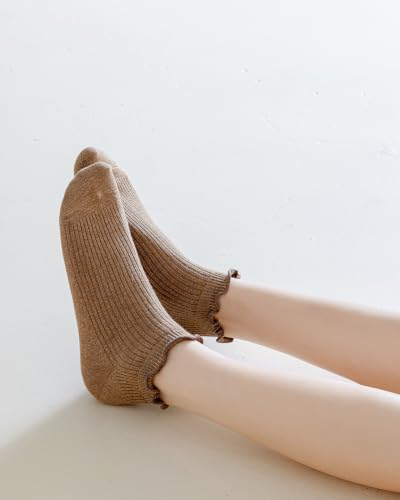 Image of Mcool Mary Womens Ankle Ruffle Socks Casual Cotton Frilly Breathable Cute Knit Lettuce Trim No Show Socks 6 Pack