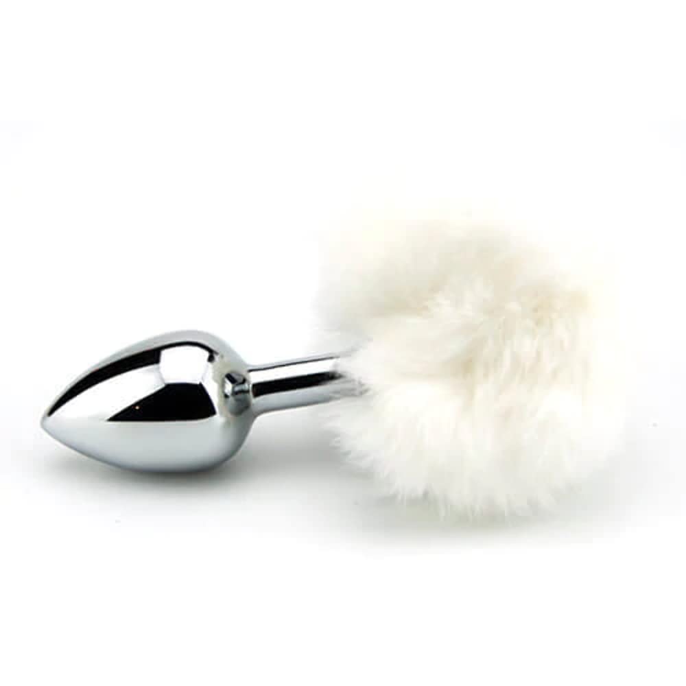 Furry Fantasy Butt Plug, White Bunny Tail, Anal Sex Toy