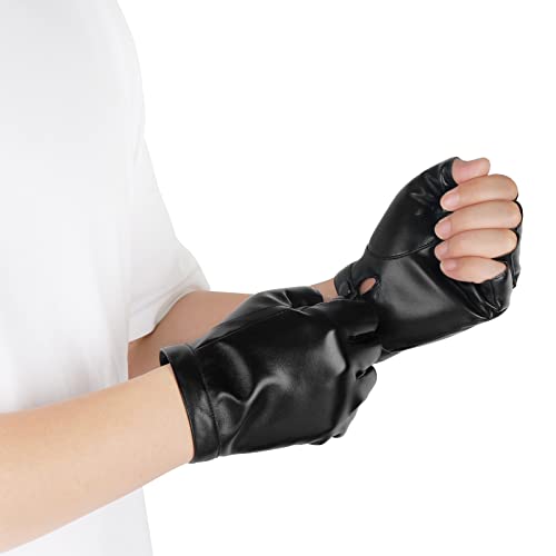 Accmor Fingerless PU Faux Leather Gloves, Driving Gloves Outdoor Sports Cosplay Costume Half Finger Glove for Women Men Teens