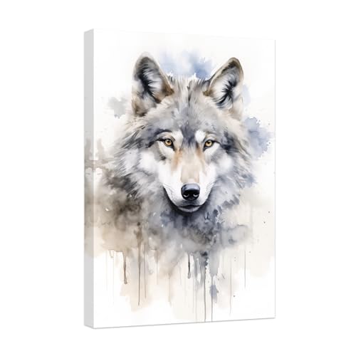 CCWACPP Toile murale avec motif loup - Aquarelle - Portrait abstrait de la faune sauvage - Pour salon, chambre à coucher, bureau, maison - Décoration murale encadrée...