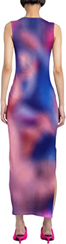 Image of Suillty Women Y2k Tie Dye Tank Dress Sleeveless Bodycon Long Dresses Printed Slim Fit Summer Maxi Dress Sundress
