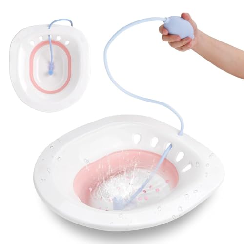 Image of plastic Sitz Bath Tub with Air Pump for Women & Men, Large Capacity Portable Perineal Soaking Basin, Suitable for Postpartum Care, Hemorrhoids Recovery(Tub Seat, Light Pink)