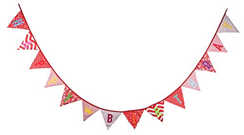 Banderines de tela multicolor con texto en inglés"Happy Birthday" para fiesta de cumpleaños HB-Red-1