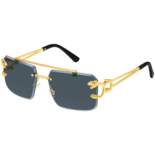 Rimless Sunglasses for Men Square Fashion Shades Tinted Lens Metal Frameless Rectangle Y2K Glasses UV400
