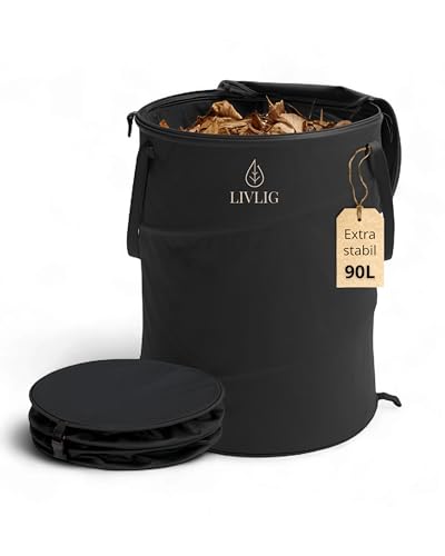 LIVLIG Pop Up Bolsa de jardín 90L, Bolsa de Hojas con Tapa, Bolsa de residuos de jardín Resistente, contenedor de Hojas Plegable, Antracita
