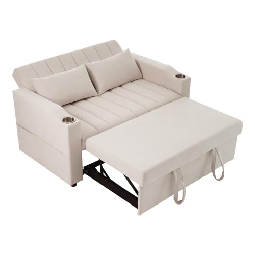 GFRYSBMQ Sofá-Cama Plegable de 2 Plazas con Función de Cama – Sofá Moderno con Portavasos, Bolsas de Almacenamiento, Almohadas y Cojines, Ahorra Espacio para Sala de Estar y Apartamento