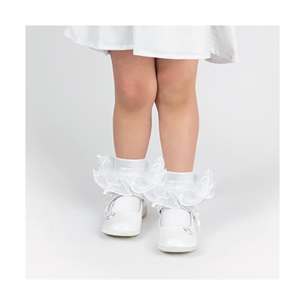 Courpal Weiß Rüschen Socken Damen Weiß Spitze Socke mit Schleife Prinzessin Socken – Bild 6