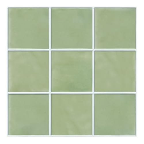 COMSTICKC Adesivi per piastrelle da cucina, quadrati in PVC verde salvia opaco, 10 pezzi, piastrelle autoadesive da parete, 30 x 30 cm