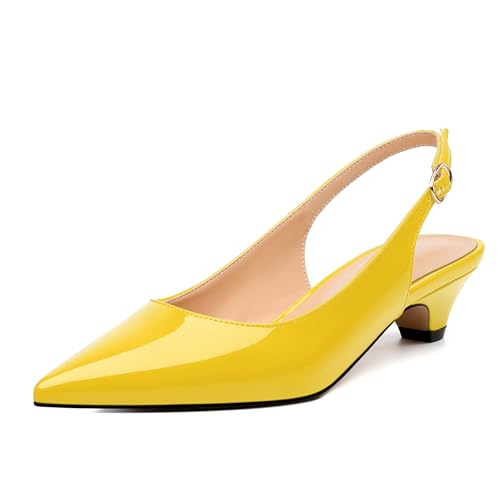 Women's Slingback Buckle Pumps, Pointed Toe Low Heels Sandals, Slip On Fashion Comfort Solid Patent Working Wedding Dress Partying Shoes for Women