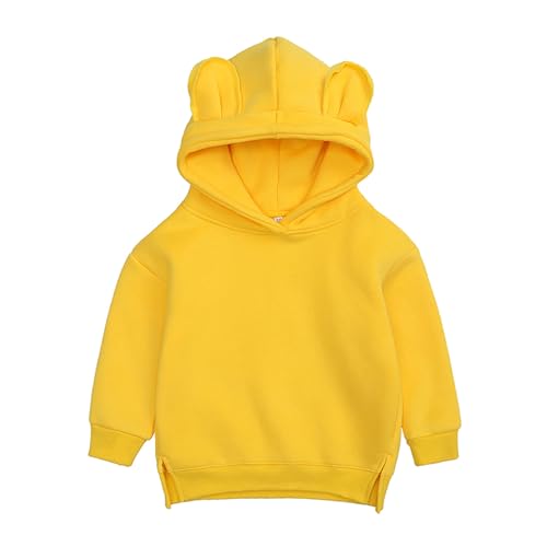 inlzdz Baby Kapuzenpullover Mädchen Jungen Pullover Hoodie Oberteil Fleece Gefüttert Sweatshirts mit Kapuze 3D Ohren Kinder Kleinkind Casual Outfit Gelb 92-98