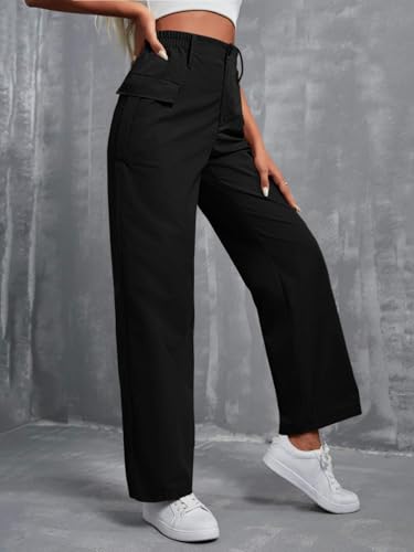 Image of TOPLOT Cotton Solid Multi-Pocket Cargo Pant for Women