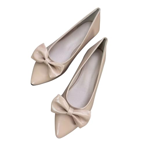 Hee grand Women's Bow Knot Ballet Flats Pointed Toe Slip-On Comfort Shoes for Casual