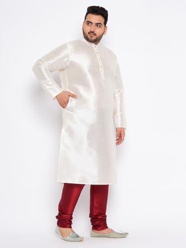 Image of Vastramay Plus Men's White Silk Blend Kurta Pyjama Set VPLUSMKWH001nPBL 44 | Independence Day