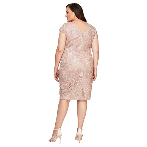 Image of Alex Evenings Women's Plus-Size Midi Cap Sleeve Dress with Sequin