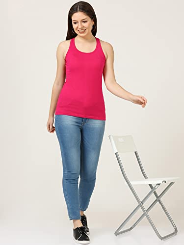Image of FLEXIMAA Women's Cotton Plain Round Neck Sleeveless T-Shirt