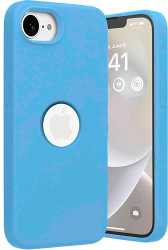 Image of Elzzi Microfiber Logo Cut Cover Compatible for iPhone 16e /17e Case Liquid Silicone Cases Full Body 4 Layer Protective Covers Shockproof Back Cover with High Raised Camera Lips (6.1 inch, Aqua Blue)
