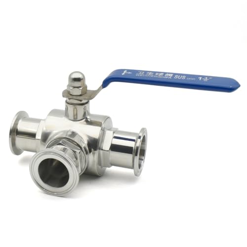 Vanne T trois voies 38mm en inox SS316L ferrule 50.5mm de type anneau port L pour tube sanitaire
