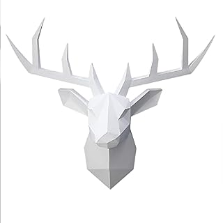XYQXYQ Geometric Deer Head Wall Sculpture Modern Deer Horn Statue Wall Hanging 3D Deer Horn Decoration Gallery Living Room Wall Resin Animal Head Gift (White)