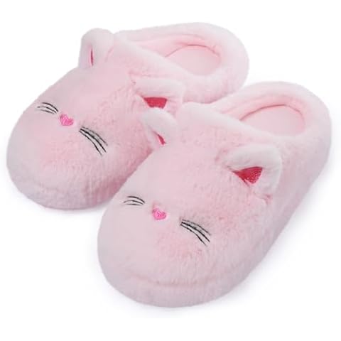 Fuzzy Cat Slippers for Women, Funny Animal House Shoes with Soft Memory Foam, Comfy Plush Warm Slip-on Slippers Cover