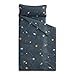 Wake In Cloud - Toddler Nap Mat with Pillow and Blanket, 100% Cotton Fabric, for Kids Boys Ages 3 Plus in Daycare Kindergarten Preschool, Roll Up Sleeping Bag, Galaxy Spaces, Gray, Standard