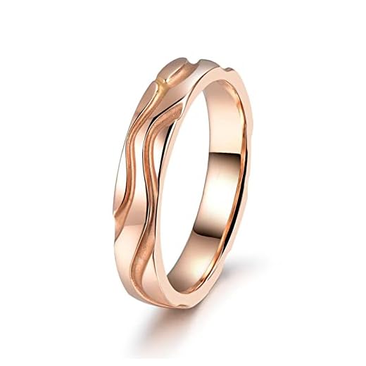 BCughia Anillo, anillos de banda para mujer, anillo de compromiso con diseño de rayas onduladas de oro rosa de 18 quilates para mujer, T 1/2, Oro rosa de 18 quilates, Sin piedras preciosas
