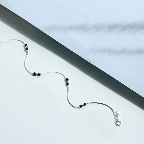 Image of ZAVYA 925 Sterling Silver Anklet | Rhodium Plated Precious Cubic Zirconia Women Chain Anklet | Gifts For Women & Girls | With Certificate of Authenticity and 925 Hallmark