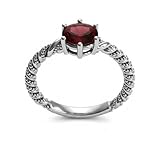 CaratYogi 925 Sterling Silver Antique Garnet Ring for Women | Natural January Birthstone Engagement & Fashion Jewelry | Unique Twisted Band Design