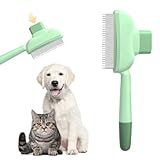 Selbstreinigender Flohkamm für Haustiere, Fellpflegebürste für Katzen und Hunde, Selbstreinigender Katzenkamm mit Auslöseknopf, Flohkamm, zum Massieren und Reinigen von Haaren (Grün)