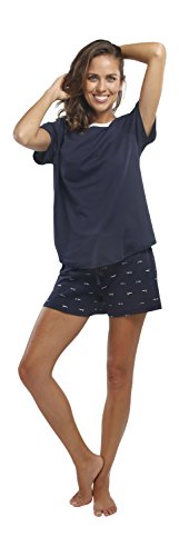 jijamas Incredibly Soft Pima Cotton Womens Pajamas - Shorts Set The Night Swimmers. Navy Blue