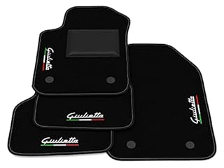 Tappetini compatibili con Alfa Romeo Giulietta, ricamo Giulietta bandiera Ita, kit tappetini auto personalizzati, set tappeti in moquette, tappeto auto