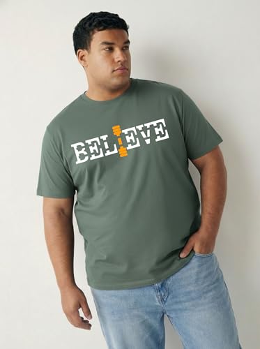 Image of Men Plus Size Printed Cotton Tee Regular Fit Round Neck Half Sleeve T-Shirt