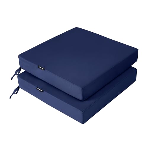 Favoyard Patio Chair Cushions 19 x 19 x 3 Inch Waterproof Outdoor Seat Cushions for Patio Furniture 3-Year Color Fastness Garden Sofa Couch Pads with Handle & Adjustable Straps Set of 2, Blue