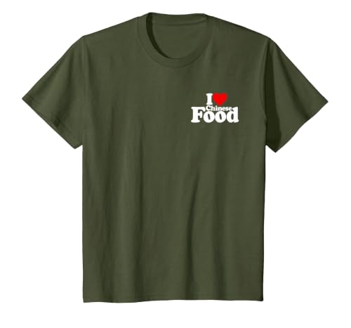 I Love Heart Chinese Food Cuisine T-Shirt, Youth, Olive Green, Medium