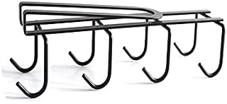 Gittcoll Iron Mug Holder 8 Hooks Under Cabinet Tea Cup Hanging Rack No Drilling Metal Coffee Mug Drying Organizer Kitchen Utensils Storage, Fit for 0.98 Inch/2.5 cm Thickness Shelf (Black)