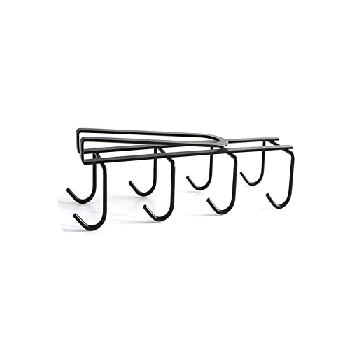 Gittcoll Porte-tasse Fer 8 Crochets sous L'armoire Tasse Thé Support Suspendu Sans Perçage Tasse Café Métal Organisateur Séchage Rangement Ustensiles Cuisine pour Étagère 2,5 cm D'épaisseur (Noir) Cover