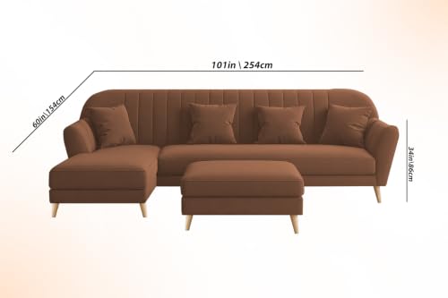 Image of Atticus LHS 6 Seater L Shape Sofa Set with Ottoman Living Room (Brown Colour Fabric) Premium Fabric Sofa Set for Living Room