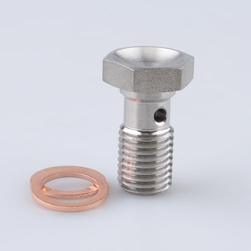 Image of Universal Stainless Steel M10x1.25 Metric Thread Banjo Bolts Brake Fitting Adapter with M10 Copper Washers, Single Banjo Bolt 20mm Length