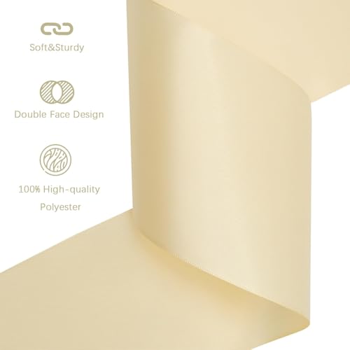 Image of Champagne Gold Satin Ribbon 4 inch X 15 Yards Polyester Ribbon for Gift Wrapping Very Suitable for Weddings Party Hair Bow Invitation Decorations and More