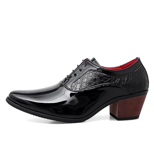 Men's Pointed-Toe Patent Leather Derby Oxford Shoes,Classic Lace-up Low Top High Heel Fashion Prom Business Wedding Dress Shoes2