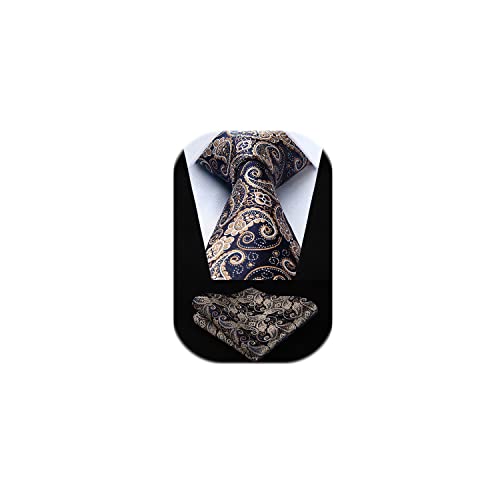 Image of HISDERN Ties for Men Paisley Tie and Pocket Square Woven Classic Floral Mens Ties Handkerchief Set Wedding Party Necktie